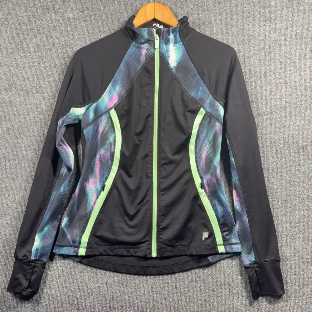 Fila‎ Jacket Womens Medium Black Sport Athletic Track Pockets Thumbholes